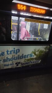 a person on a bus in the rain